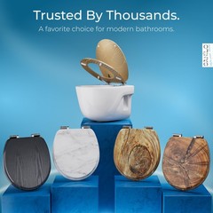 SANILO Wooden Toilet Seat with Soft Close [ROUND] – Decorative, Quiet & Hosta