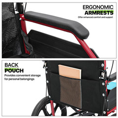 [FDA APPROVED]Foldable Lightweight Transport Wheelchair w/Handbrakes & Footrest