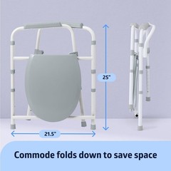 Medline 3-in-1 Steel Bedside Commode 350 lb Gray Elongated Seat New