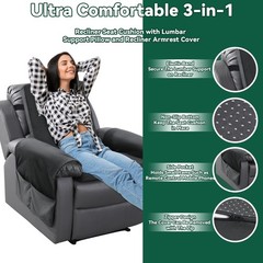 HOMBYS Recliner Chair Cushion for Elderly with Lumbar 20″x20″x2″, Black