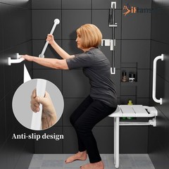 Heavy-Duty Folding Shower Seat with Grab Bar – 500 Lbs Capacity, Anti-Slip