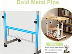 Medical Overbed Bedside Table W/ Two Shelves & Wheels Hospital & Home Use