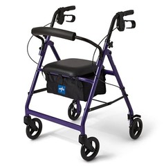 Medline Aluminum Rollator Walker with Seat, Purple, 250 lb. Weight Capacity, Lig