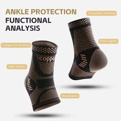 Copper Ankle Brace Silver Support Compression Sleeve Socks Foot Fasciitis Pain