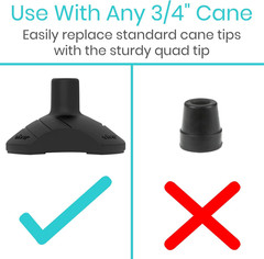 Self Standing Cane Tip 3/4 Inch Heavy Duty Quad Rubber Replacement All Terrain