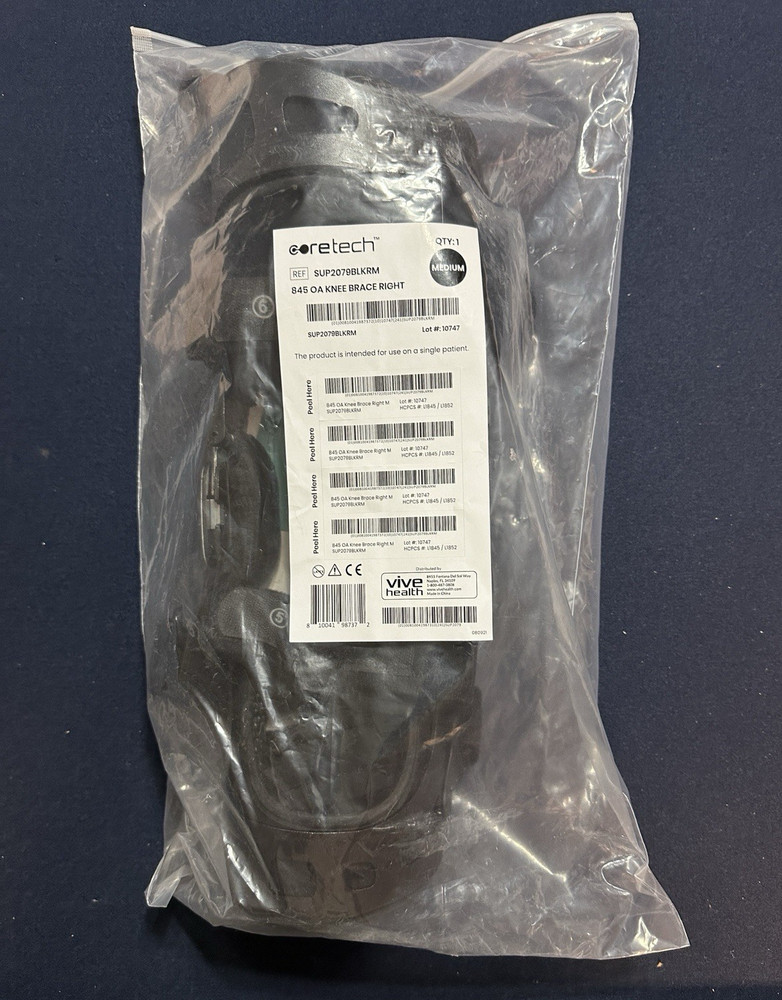Coretech 845 OA Right Knee Brace Adjustable Support SUP2079BLKRM New