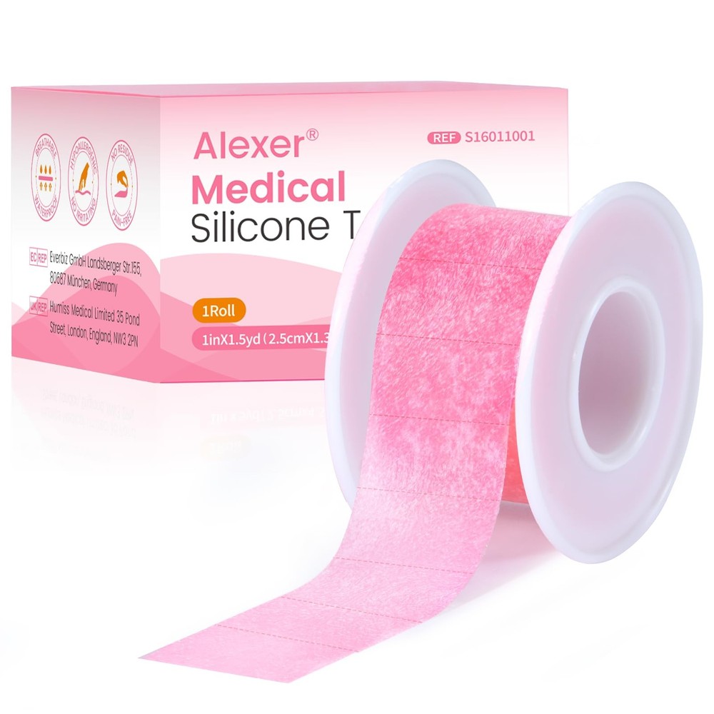 Silicone Medical Tape -1 in × 1.5 yds (1 2.5 cm x m x 5 ft), Pink