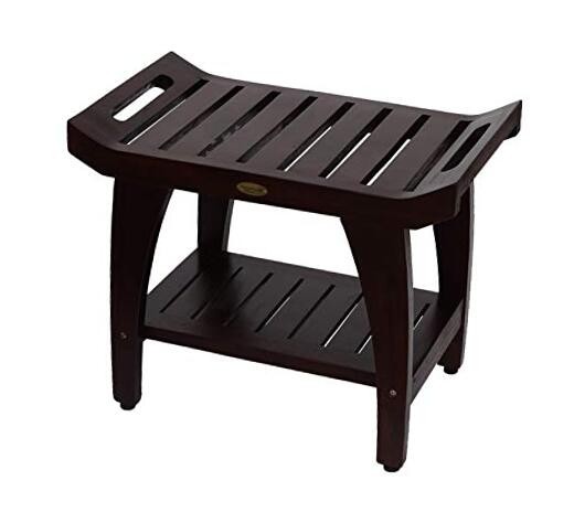 Tranquility 24 Inch Waterproof Teak Wood Shower Bench Stool 24″ Length Brown