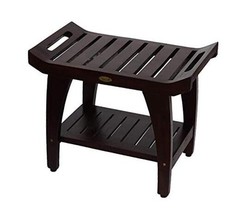 Tranquility 24 Inch Waterproof Teak Wood Shower Bench Stool 24″ Length Brown