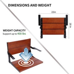 YSLRSM Folding Shower Seat Wall Mounted 20in with Back Arms 400lb Capacity Teak