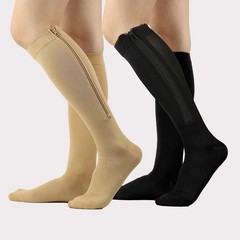 Gradient Pressure Knee-High Compression Socks with Zipper for Everyday Use