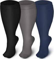 3 Pairs Unisex Plus Size Wide Calf Compression Socks 15-20mmHg Knee High Support