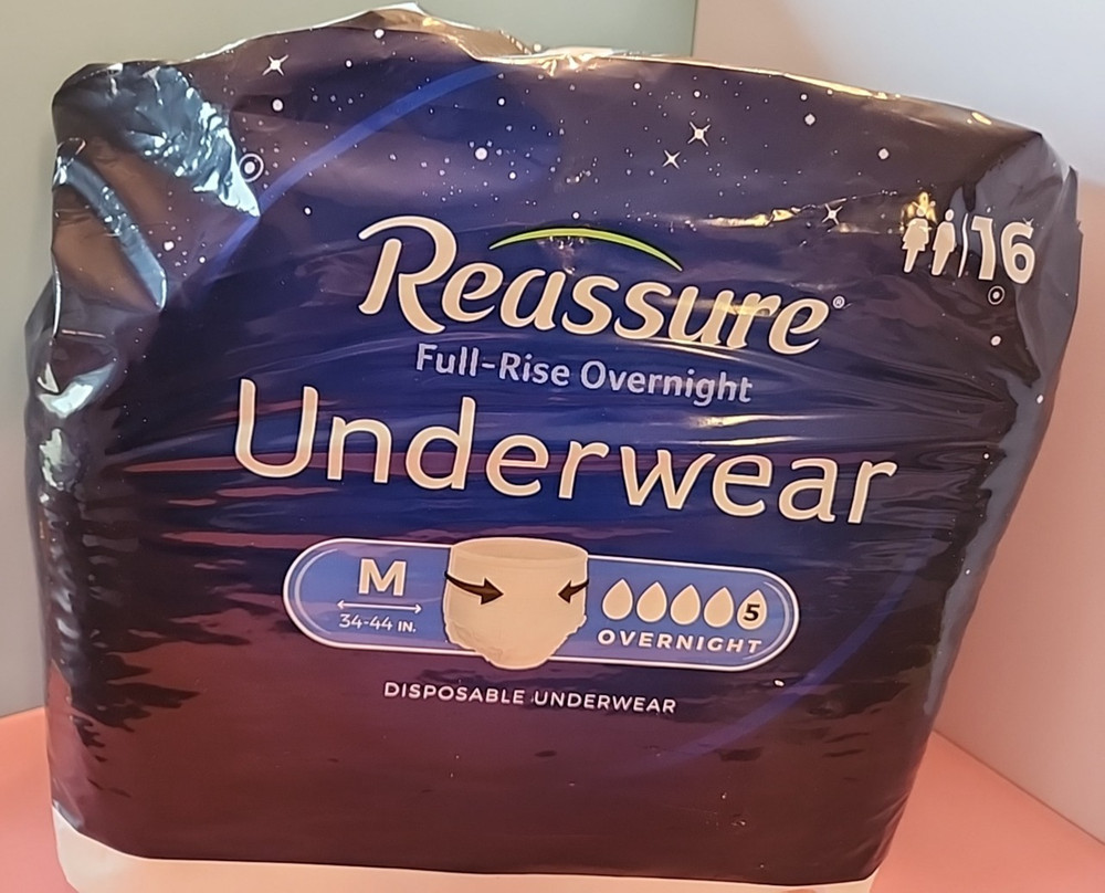 New Reassure Men/Women Full-Rise Day/Night Underwear/Medium 34-44 in. 16 count