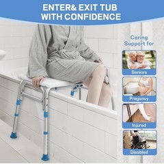 TABEKE Tub Transfer Bench, Compact Shower Chair w/Backrest & Padded Armrest