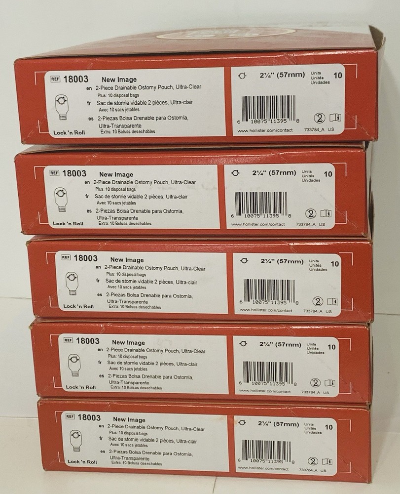 5 BOXES Hollister 18003 New Image Drainable Pouches 2-1/4″ 2BX/10EA Exp.2030/01