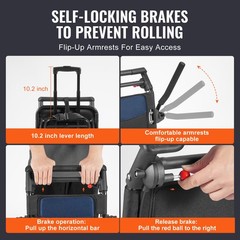 Uimoso Foldable Aluminum Transport Chair with 15.75-In Seat, Supports 220 lbs