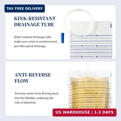 10 Pack Urinary Drainage Bags 1000ML Catheter Bags with Anti-Reflux Valve | Cath