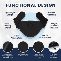 Ostomy Support Belt Black For Colostomy ileostomy bag Unisex- Size S M L XL 2XL