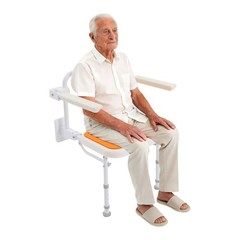 Folding Shower Chair Wall Mounted W/backrest Height Adjustable Nursing Bath Seat