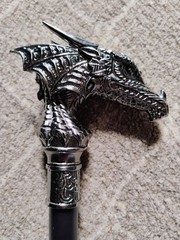 Dragon Head Walking Cane Decorative Handle, Black Silver, Metal