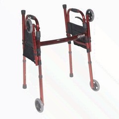 Deluxe Portable Folding Travel Walker with 5″ Wheels & Folding Legs Red Drive