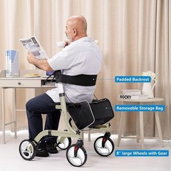 Rollator Walker Seat Backrest Folding Lightweight Aluminum 8in Wheels Champagne