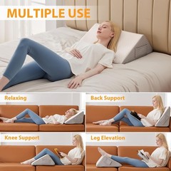 Knee Wedge Pillow, 8” Pillow for Back 23.6*18.9+7.9, White/Grey