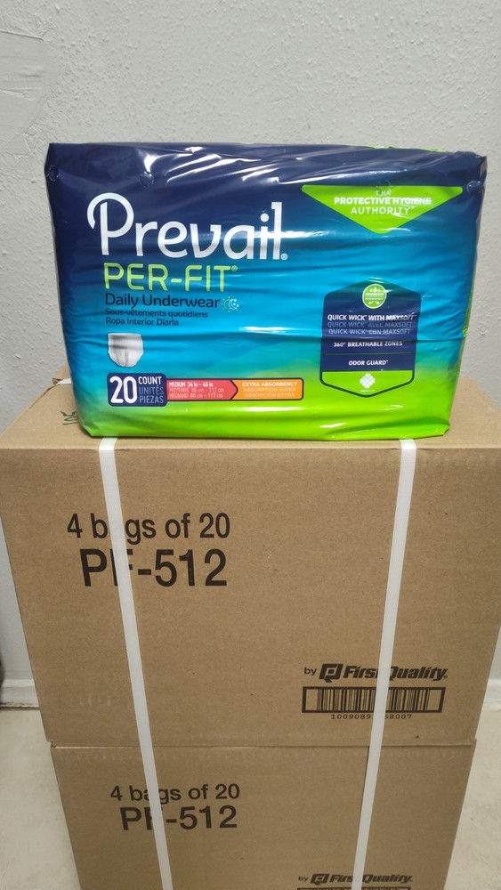 Prevail Per-Fit Adult Unisex Daily Underwear/Diapers – Medium – 4 Bags of 20
