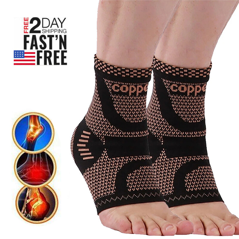 Copper Ankle Support Brace Compression Sleeve Socks Elastic Foot For Pain Relief
