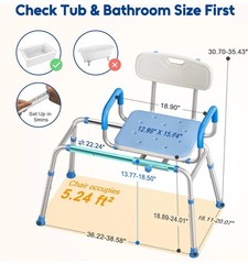 Sliding Shower Chair with Extra-Wide 360° Swivel Seat, 330lbs Tub Transfer Bench
