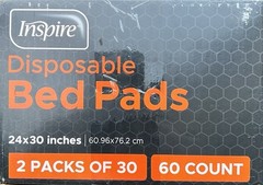 White Disposable Bed Pads 24x30in. Value Pack 60count Adults Kids Elder