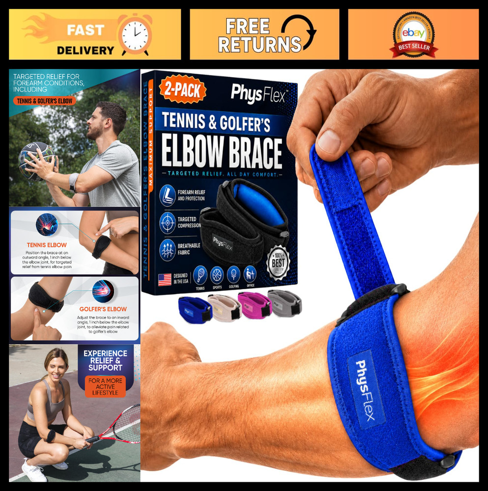 Adjustable Elbow Brace 2-Pack for Men & Women – Tennis & Golfer’s Support Strap,