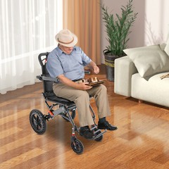 Foldable Wheeled Transport Chair 40*40cm Seat Size 270° Rotating Armrest Chair