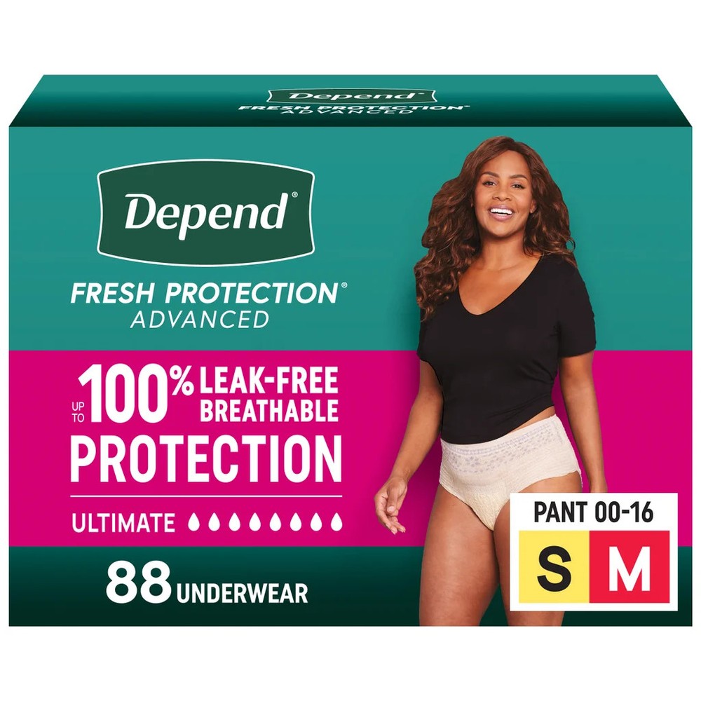 Depend Fresh Protection Women Ultimate Underwear 88-Ct Size S/M waist 24‑37″