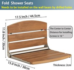 17.5″ Folding Shower Seat Wall Mounted,Foldable Shower Bench,Fold Down (Teak)