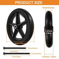 4Pcs 8 Inch Solid Replacement Wheels Rubber PU Tires Anti-Slip ABS Hub Install