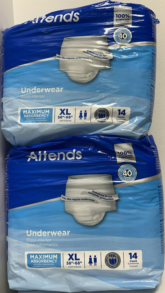 LOT OF 2 Attends Underwear Incontinence Pants Max Absorbency XL 58-68 in 14 Pack