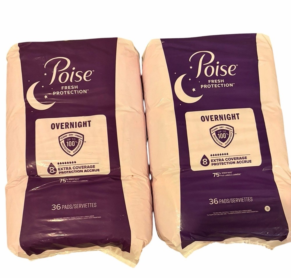 Poise Overnight Incontinence Pads Extra Coverage 8 – 72 Count (2 Packages of 36)