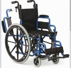 Medline Manual Wheelchair Foldable Blue Adjustable Footrests Padded Armrest