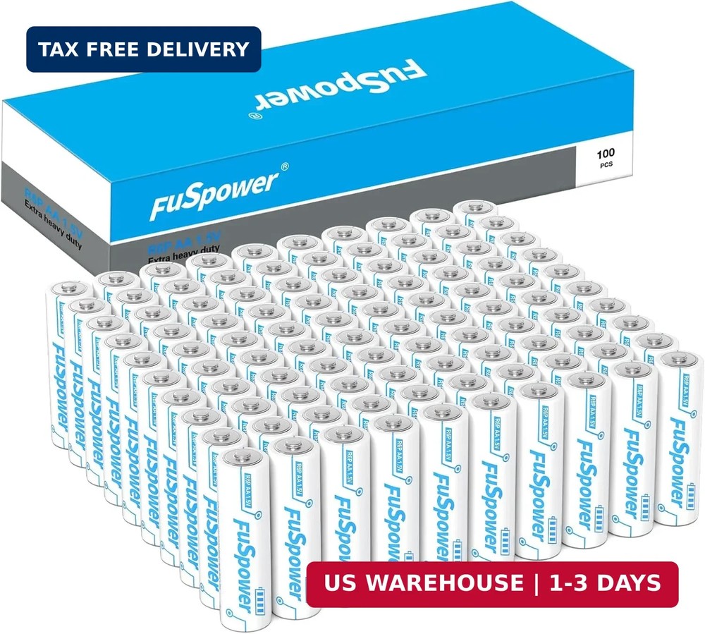 AA Batteries Long Lasting: 1.5V Double AA Batteries 100 Pack – Heavy Duty Carbon
