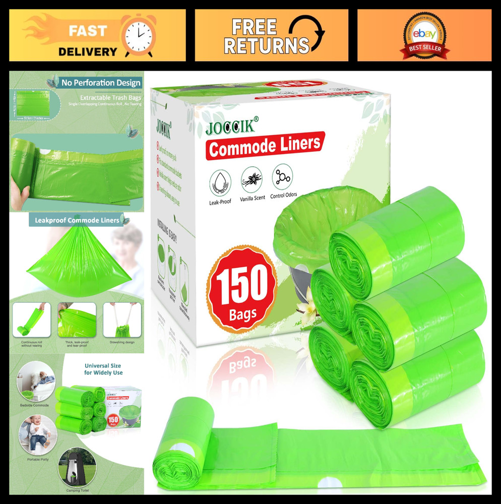 Disposable Commode Liners 150pcs – Vanilla Scented, Universal Fit for Standard T