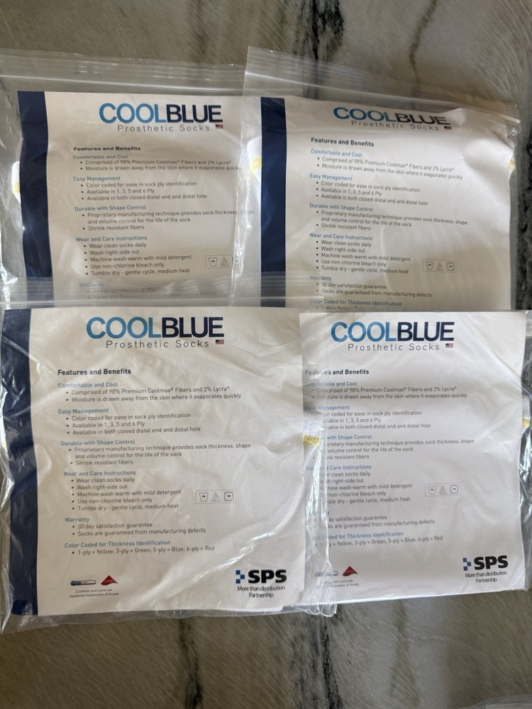 Cool Blue Prosthetic Sock 4 Packages Yellow 1 Ply Sz 3 4 Length 10-14 CB1HWSH2