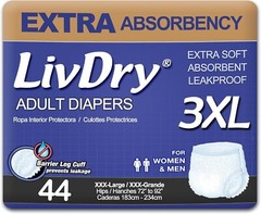 Extra Absorbent Adult Diapers XXX-Large (44 Count) Disposable Leak Protection