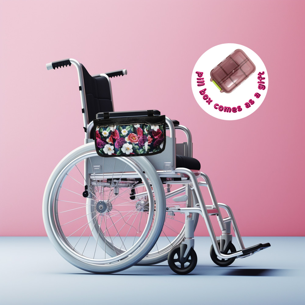 Wheelchair organizer waterproof accessories with flowers + pill box as a gift