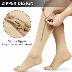3 Pair Compression Socks Zippered Open Toe 20-30mmHg with Zipper Safe Protection