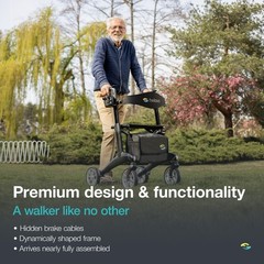 Helavo Carbon Ultralight Rollator Walker, 4 Wheels, With Seat, Black, 300 lbs