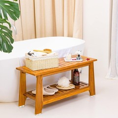 NNN24″ Commercial Teak Shower Bench – 8 Non-Slip Leveling Feet & 350lbs Capacity