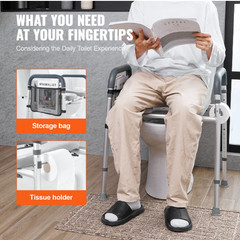 KFFKFF Raised Toilet Seat Adjustable Height 350lb Cushioned Aluminum