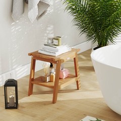 20″ Teak Wood Shower Bench w/Storage Shelf Adjustable & Anti-slip Foot Pads