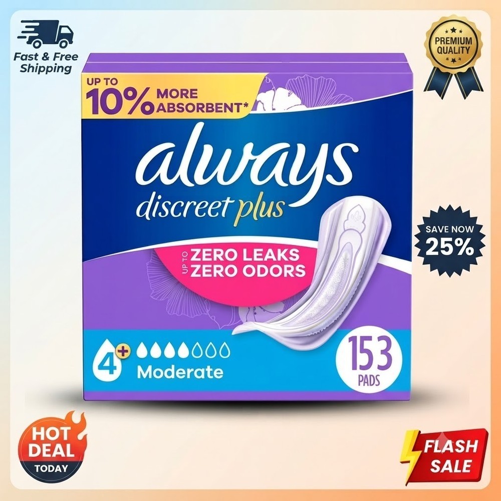 Always Discreet Incontinence Pads Moderate 153 Count Women Plus Absorbency